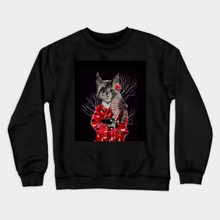 Creepy Cat Lady in Kimono Crewneck Sweatshirt